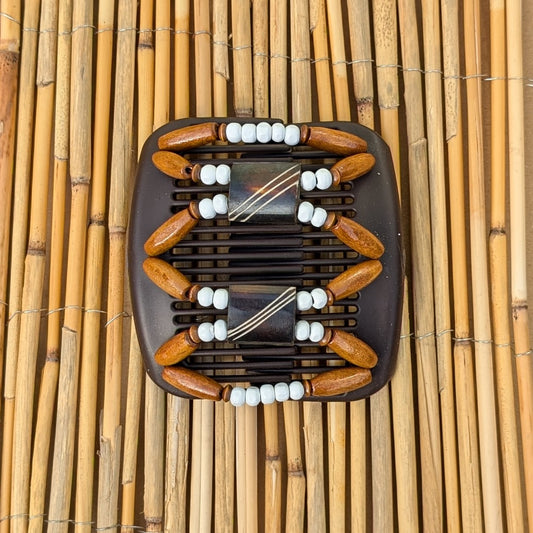 African Butterfly "Stone & Bones" mit braun-weißen Holzperlen braun